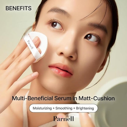 Parnell Cicamanu Serum In Matte Cushion 15g (#21 Fair Ivory) | Lightweight, Long-Lasting Matte Foundation with Skincare Benefits for Smooth, Flawless Skin | K-Beauty