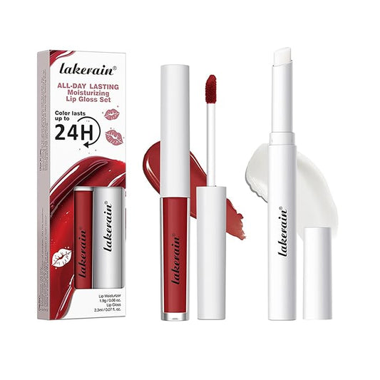 Long Lasting Moisturizing Lip Gloss Set,High Pigmented Lip Stain Hydrating Liquid Lipstick Lip Balm,Waterproof Smooth Shiny Matte Glossy Finish Lip Makeup Kits(#3-Queen of Aura, Pack of 2)