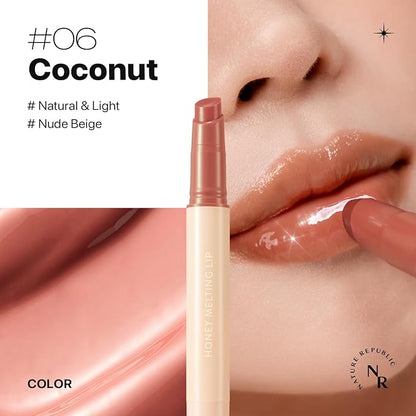 Nature Republic HONEY MELTING LIP (06 COCO) SOFT LIP STICK, Hydrating Gloss, Moisturizing balms, Sheer tint, Shine & Glowy Finish, korean make up
