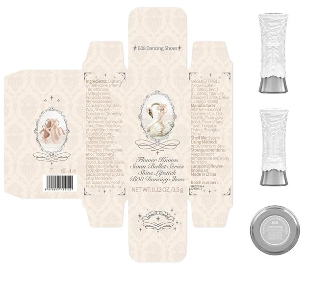 Flower Knows Swan Ballet Shine Lipstick,Hydrating Solid Lip Gloss,Moisturizing Red Tinted Lip Balm-Long Lasting Lip Gloss in Balm for Girls&Women,Vegan & Cruelty-Free(B08 Dancing Shoes)