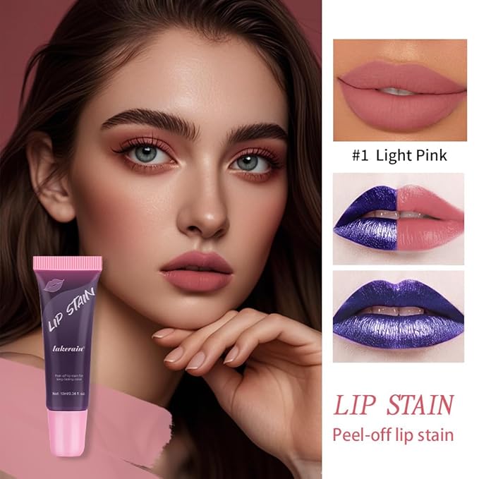 3 Colors Peel Off Lip Stain Detachable Lip Liner Set Long Lasting Lip Stain Peel Off Waterproof Non-sticky Matte Nude Lip Gloss Highly Pigmented Tattoo Lip Tint Stain Color (Multicolor, 3PCS)
