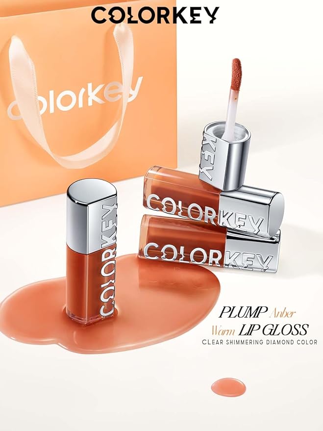 COLORKEY 3D Plump Oil Lip Gloss, High-shine Finish, Lip Tint, Moisturizing, Non-Sticky, Clear and Natural, Glassy Shine (G07 Peach Pink, 3ml)