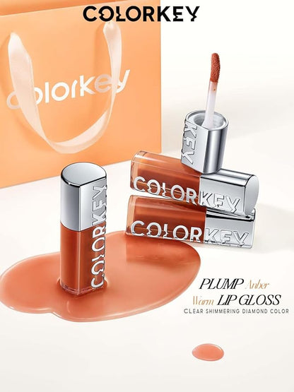 COLORKEY 3D Plump Oil Lip Gloss, High-shine Finish, Lip Tint, Moisturizing, Non-Sticky, Clear and Natural, Glassy Shine (G07 Peach Pink, 3ml)
