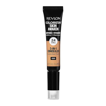 Revlon ColorStay Skin Awaken 5-in-1 Concealer, Lightweight, Creamy Longlasting Face Makeup with Caffeine & Vitamin C, For Imperfections, Dark Circles & Redness, 050 Medium Deep, 0.27 Fl Oz