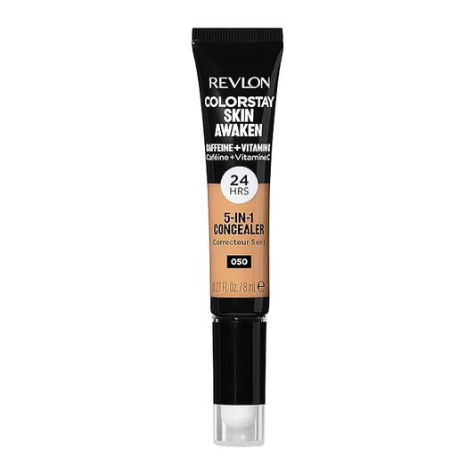 Revlon ColorStay Skin Awaken 5-in-1 Concealer, Lightweight, Creamy Longlasting Face Makeup with Caffeine & Vitamin C, For Imperfections, Dark Circles & Redness, 050 Medium Deep, 0.27 Fl Oz