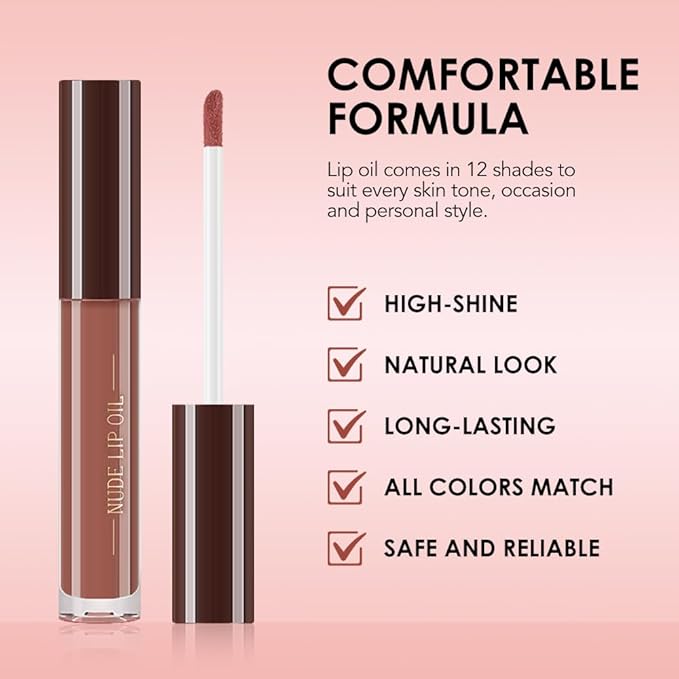 Hydrating Glow Lip Gloss Oil, Tinted Lip Plumper Lip Glosses Oil, Younger-Looking Lips Chocolate Scent, Non-Sticky Creamy Texture for Dry Lips, Brillo labial en aceite hidratante con brillo 09#