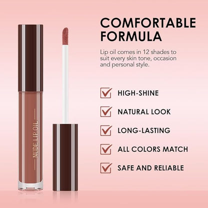 Hydrating Glow Lip Gloss Oil, Tinted Lip Plumper Lip Glosses Oil, Younger-Looking Lips Chocolate Scent, Non-Sticky Creamy Texture for Dry Lips, Brillo labial en aceite hidratante con brillo 09#