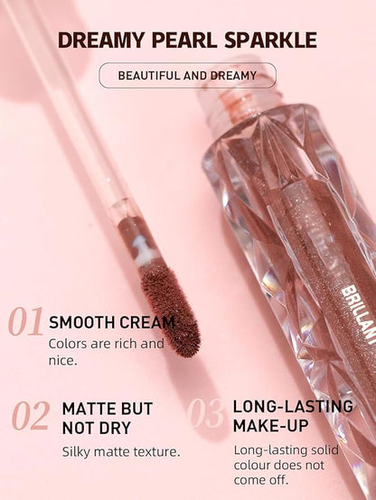Diamond Matte Nude Lip Gloss, Glitter Metallic Liquid Lipstick Glitter Shimmer Lip Glaze, Shimmery Finish, High Pigment Long Lasting Lip Gloss Tint Christmas Party Makeup (#02)