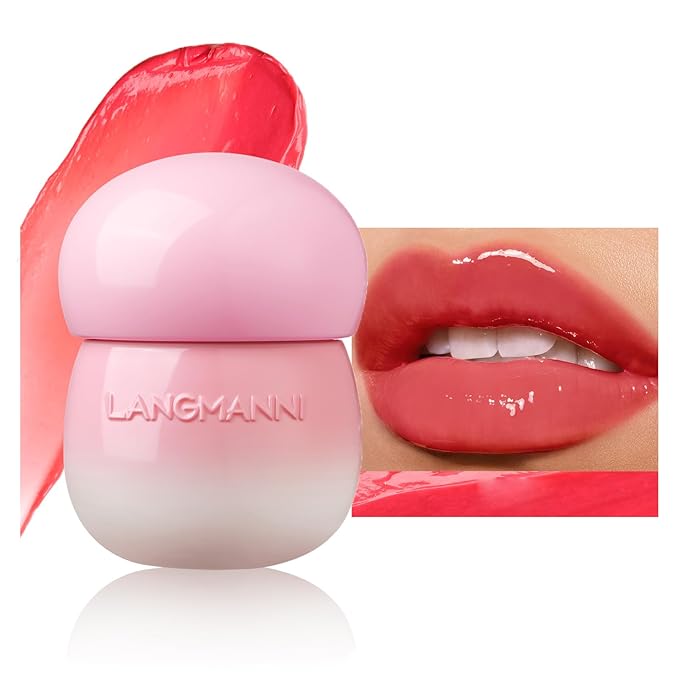 Mushroom Plumping Lip Gloss, Hydrating Lip Gloss Tinted Lip Care Lip Glaze, Glossy Finish Lip Glow Oil Lip Shine Primer Lip Tint Long Lasting Moisturizing Anti Drying (#02 Watermelon Red)