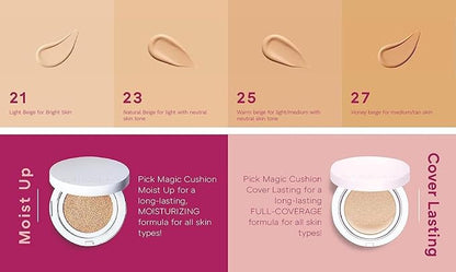 MISSHA Magic Cushion Foundation No.23 (2 Pack) Light Beige for Bright Skin - Flawless Coverage,Dewy Finish,Easy Application for All Skin Types