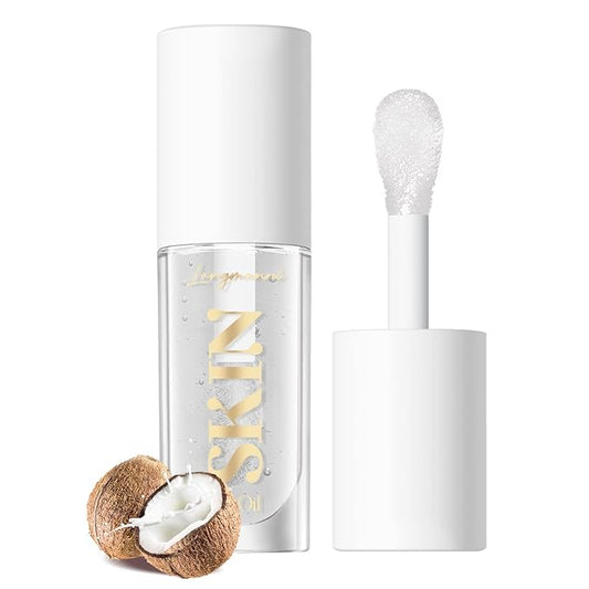 Big Brush Head Hydrating Lip Glow Oil Plumping Lip Tint, Transparent Lip Care Lip Gloss Tinted Lip Balm, Moisturizing Non-sticky Shiny Texture Lip Oil - Coconut (Clear)