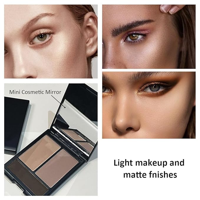 Matte Shimmer Highlight Bronzer Powder Palette with Mirror for Face Cheek Contour Brightening,Buildable Coverage Natural Makeup,Ultra Sculpt Nose Shadow (Matte gray brown dark with mirror)