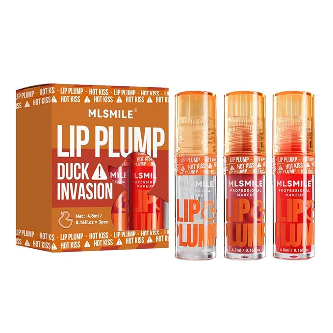 3 Colors Duck Lip Plumper Gloss, Korean Glitter Gloss for Fuller Lips | Hydrating, Non-Sticky Tinted Lip Balm Set (Set A)