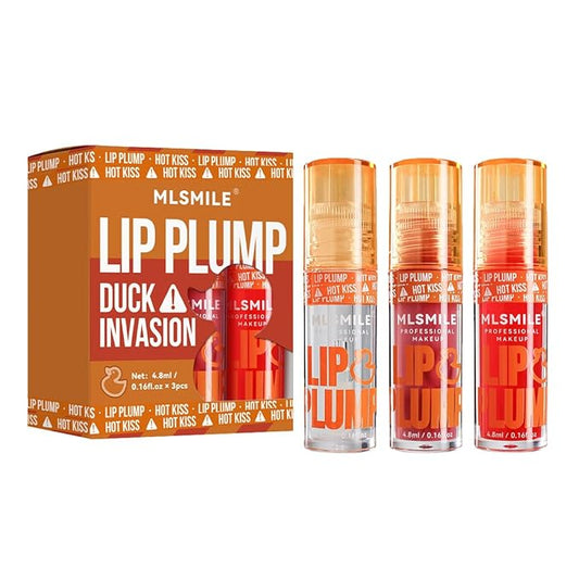 3 Colors Duck Lip Plumper Gloss, Korean Glitter Gloss for Fuller Lips | Hydrating, Non-Sticky Tinted Lip Balm Set (Set A)