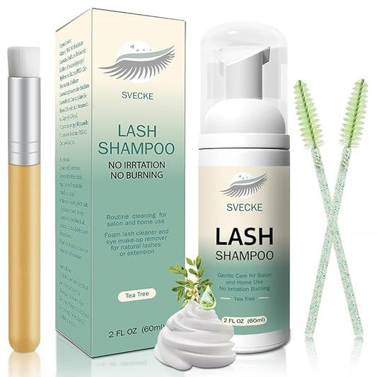 Lash Shampoo Kit for Eyelash Extension, Eyelash Shampoo 2 fl.oz / 60ml, Eyelash Extension Cleanser, Lash Eyelid Foam Cleaning Kit for Salon Use and Home Use (Tea Tree)