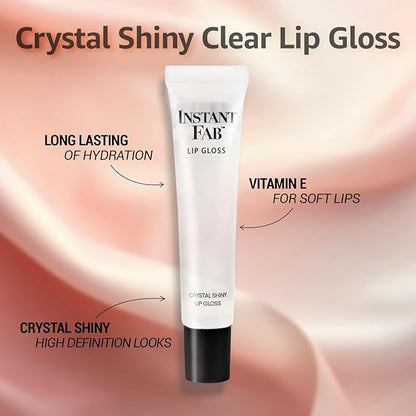 STUDIO LIMITED Instant Fab Crystal Shiny Clear Lip Gloss Long Lasting Ultra Hydrating Plumping Lip Gloss for women girls Value Pack 14ml/ 0.47oz (Clear, 6 Pcs)