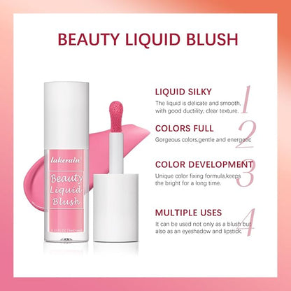 Liquid Blush for Cheeks Makeup Face Blush, Weightless Cream Formula, Smudge Proof Long-Wearing Pigmented Blush, Natural Look Makeup Face Blushes, Shimmer Finish, Dainty - 03# In hot pink
