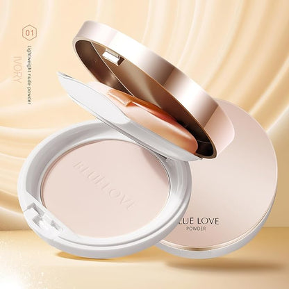 BLUE LOVE Matte Pressed Powder Foundation - Lightweight, Longwear Oil-Free Compact for Shine Control & Flawless Medium to Full Coverage Finish (Ivory)