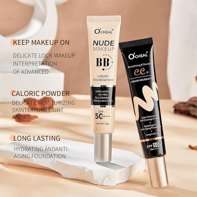 Hydrating BB Cream SPF 50+, Waterproof Full Coverage Concealer BB Cream for All Skin Types, Long Lasting Moisturizing Liquid Foundation for Men & Women (BB Cream, Natural)