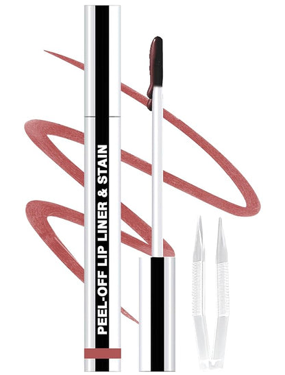 Lip Liner Stain Peel Off with Tweezer, Long Lasting Matte Lip Tattoo, Highly Pigmented Color Lip Tint Makeup, Waterproof, Transfer-proof Lipstain for Women, for All Skin Types 03 Rose Pink