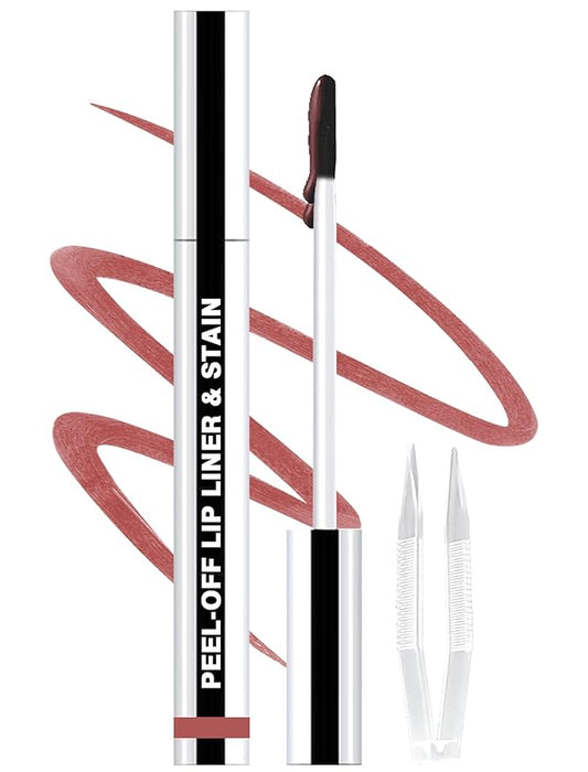 Lip Liner Stain Peel Off with Tweezer, Long Lasting Matte Lip Tattoo, Highly Pigmented Color Lip Tint Makeup, Waterproof, Transfer-proof Lipstain for Women, for All Skin Types 03 Rose Pink