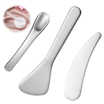 3Pcs Metal Cosmetic Skincare Spatula, Mini Mask facial Reusable Scoop Eye Cream Applicator Beauty Face Spoon Skincare Tool Facial Massage Accessories for Mixing Sampling Lotions Moisturizers