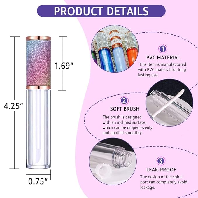 AMORIX 6pcs Lip Gloss Tubes with Wand 5ml Empty LipGloss Containers Rainbow Lipgloss Bottles Crystal Lip Gloss Supplies Kit with 2pcs Syringe
