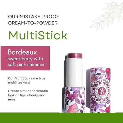 Honeybee Gardens Color Within Reach MultiStick, Bordeaux, Berry with Soft Shimmer, Multipurpose Makeup, Natural Glow, Easy Application, Vegan, Cruelty-Free, Net Wt. 0.2 oz