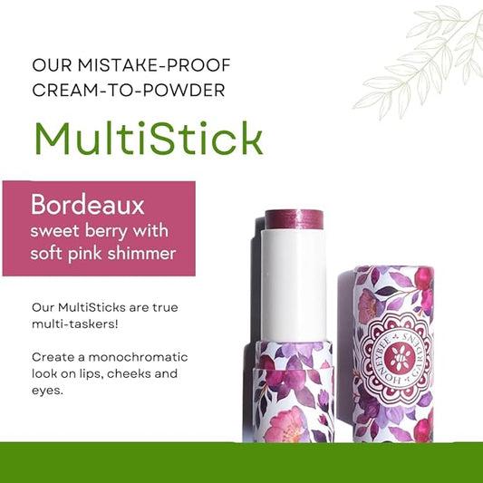 Honeybee Gardens Color Within Reach MultiStick, Bordeaux, Berry with Soft Shimmer, Multipurpose Makeup, Natural Glow, Easy Application, Vegan, Cruelty-Free, Net Wt. 0.2 oz