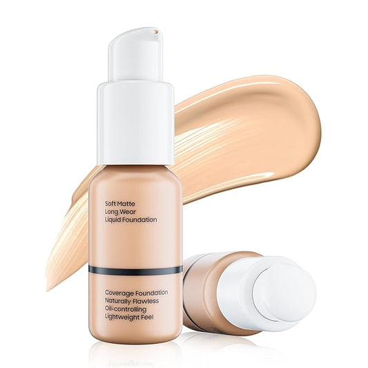 Matte Full Coverage Liquid Foundation - Lightweight & Flawless Oil Control Foundation Makeup, Waterproof and Long-Lasting Skin Foundation Concealer for Dry and Oily Skin, 1 Fl Oz (#102 Nude)
