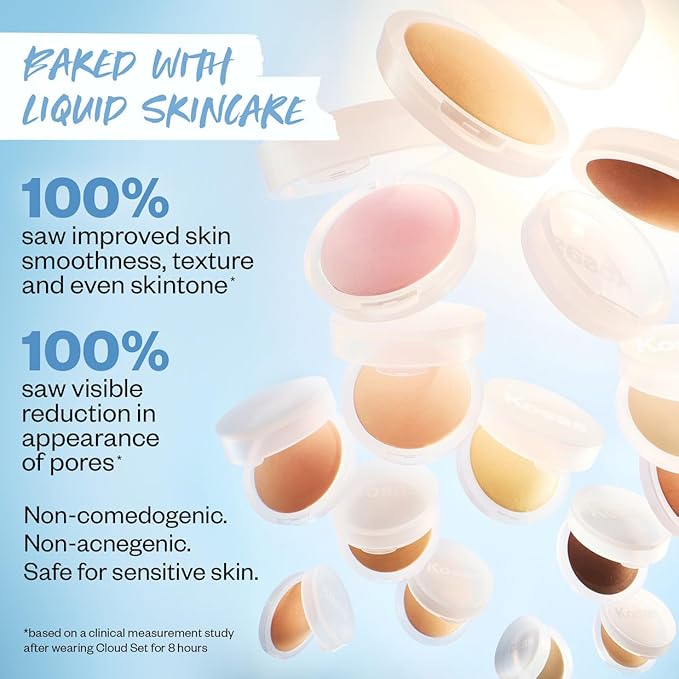 Kosas Cloud Set Face Brightening Powder - Pressed Brightening Powder, Smooths Shine Control, Coverage for Dark Undereye & Uneven Skin - Lightweight Setting Powder - Peachy (Sheer Brightening Peach)