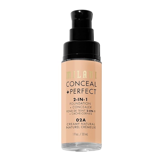 Milani Conceal + Perfect 2-in-1 Foundation + Concealer - Creamy Natural (1 Fl. Oz.) Cruelty-Free Liquid Foundation - Cover Under-Eye Circles, Blemishes & Skin Discoloration for a Flawless Complexion