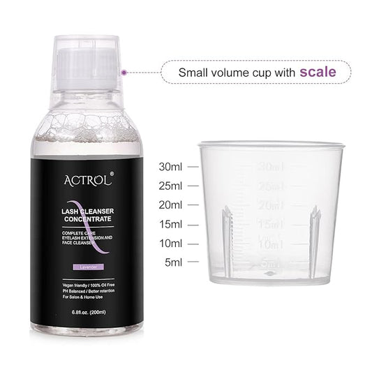 Eyelash Cleanser Concentrate 200ml Lavender Professional Lash Shampoo Foaming Cleanser Lash Wash Concentrate for Extensions Lashes with Salon Home Care-Makes 40 Bottles