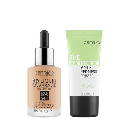 Catrice | HD Foundation 42 & The Corrector Anti-Red Primer| Full Coverage Makeup | Vegan & Cruelty Free
