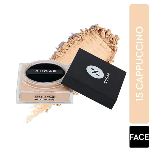 Sugar Cosmetics Set The Tone Tinted Powder15 Cappuccino (Light-Medium) Long-Lasting, Oil-Controlling, Smooth Application