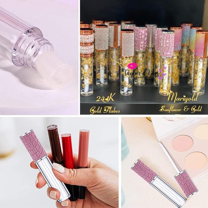 AMORIX 50PCS Fish Scales Lip Gloss Tubes with Wand 5ml Empty Lip Gloss Containers Lipgloss Supplies + 3pcs Syringes for DIY Lip Gloss Base