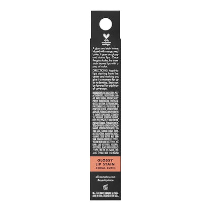 e.l.f. Glossy Lip Stain, Long-Lasting, Lightweight Lip Stain For A Sheer Pop Of Color & Subtle Gloss Finish, Vegan & Cruelty-Free, Coral Cutie