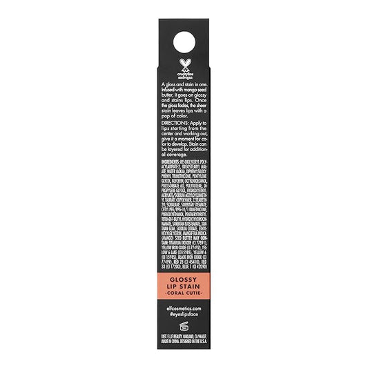 e.l.f. Glossy Lip Stain, Long-Lasting, Lightweight Lip Stain For A Sheer Pop Of Color & Subtle Gloss Finish, Vegan & Cruelty-Free, Coral Cutie