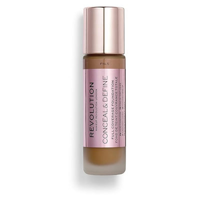 Makeup Revolution Conceal and Define Foundation, Full Coverage & Matte Finish, F14.5 for Dark Skin Tones, Vegan & Cruelty-Free, 0.7 Fl Oz