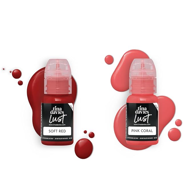 Tina Davies Lust Lip Pigment Collection - Permanent Lip Makeup - Colors Heal True To Tone - Includes Color Chart - 6 x 1/2oz/15ml Bottles