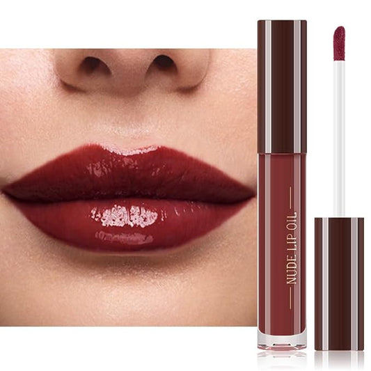 Hydrating Glow Lip Gloss Oil, Tinted Lip Plumper Lip Glosses Oil, Younger-Looking Lips Chocolate Scent, Non-Sticky Creamy Texture for Dry Lips, Brillo labial en aceite hidratante con brillo 12#