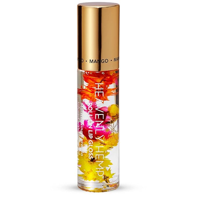 Blossom Roll on Lip Gloss, Scented Clear High Shine Moisturizing Lip Oil, Non Sticky, Infused with Real Flowers, Made in USA, 0.2oz, Mango Hemp