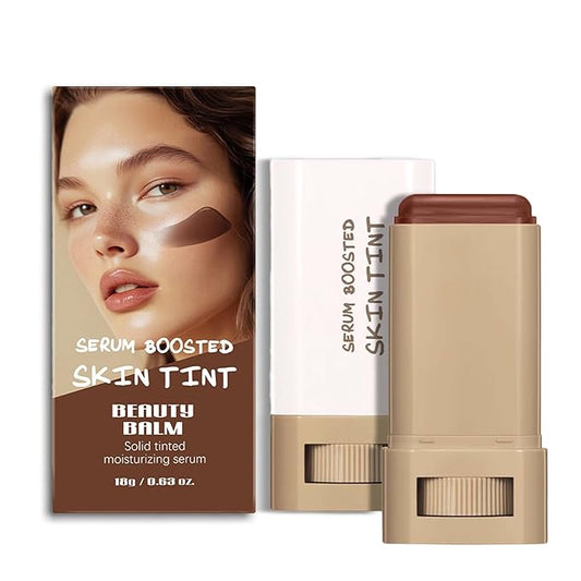 Foundation Stick Beauty Balm Serum Boosted Skin Tint, Solid Tinted Moisturizing Serum Contour Stick Foundation Face Stick for Women, Natural Finish Makeup