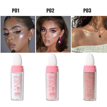 GL-Turelifes Polvo De Hadas Hightlighter Stick Puff Fairy Bomb Stick Glitter Loose Powder Highlight Contouring Powder Shimmer for Eyes, Face, Body Brighten Makeup(P03 wheat)