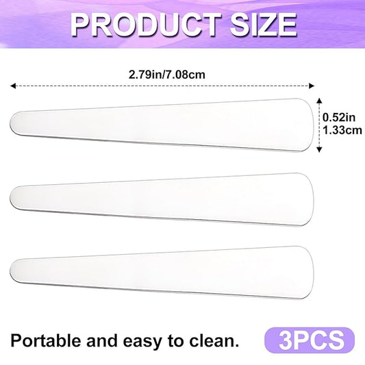 3pcs Mini Metal Makeup Spatula, Reusable Cosmetic Cream Spatulas Spoon, Skincare Scoop Applicator Facial Massage Beauty Tools for Mixing and Sampling Face Eye Cream- 2.79"×0.52"