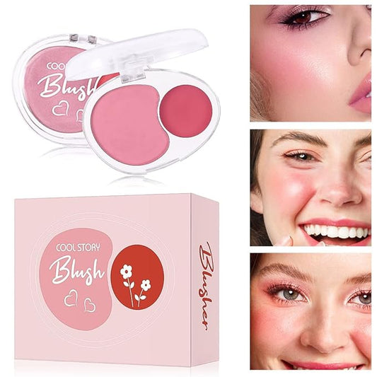 Dual-Tone Face Blush Palette for Cheeks - Waterproof, Long-Lasting, Satin Finish, Creamy Texture, Sculpting, All Skin Tones, Squalane, Highlighting, for Home, Travel, Makeup 2 Tone Tint 3#