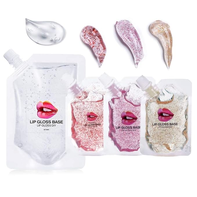 Lip Gloss Base, DIY Lip Gloss Moisturizing, Non-Sticky, Vegan Lip Makeup Oil(1Pack 50ML+3 Packs 20ML)
