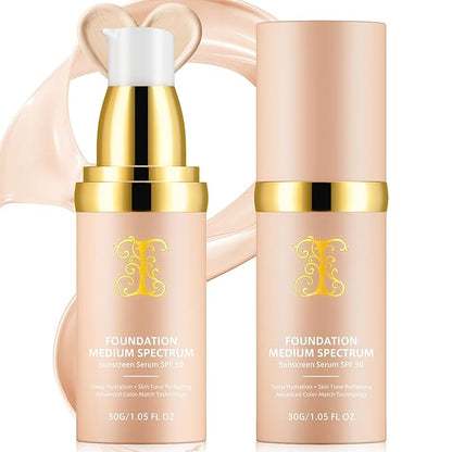 2 Pack Colour Changing Foundation, Foundation 4 in 1 - Light Spectrum with SPF 50+, Hydrating Foundation Color Changing, Concealers Waterproof & Longwearing, Medium Spectrum for Gym, Sport, Dancing