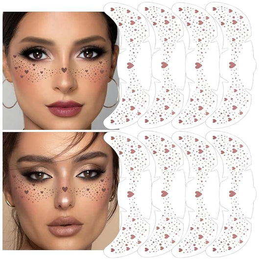 8Ps Face Glitter Speckles Patches, Rose Gold Glitter Freckles Face Tattoo, Glow Up Makeup Patches, Cute Glitter Makeup Accessories for Women, Cosmetic Glitter for Face Gift