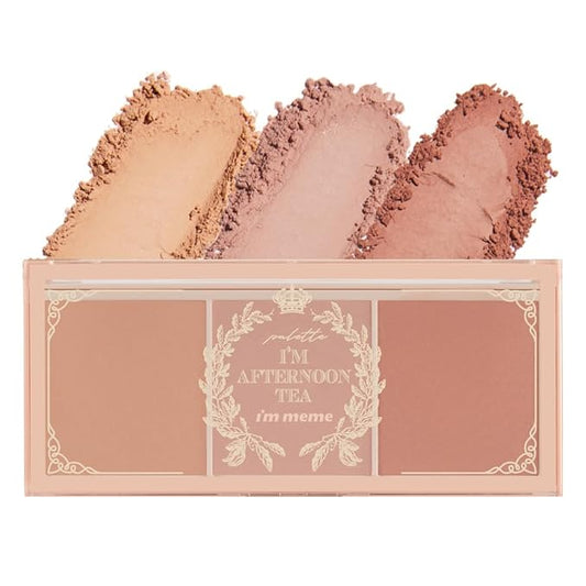 I'M MEME Blusher Palette - Afternoon Tea_Warm FLavor | Soft Pink, Peach, Lavender, 3 Shades Palette, Matte Powder, Face & Cheeks, For All Skin Tones, Powdery Finish, Lightweight Formula, 0.4 Oz